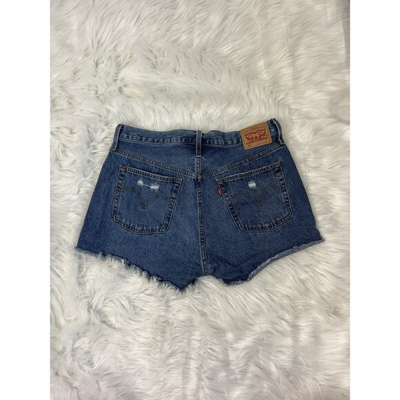 LEVI'S 501 ORIGINAL Womens Size 32 Distressed Denim Cut Off Shorts Raw Hem - Picture 3 of 11